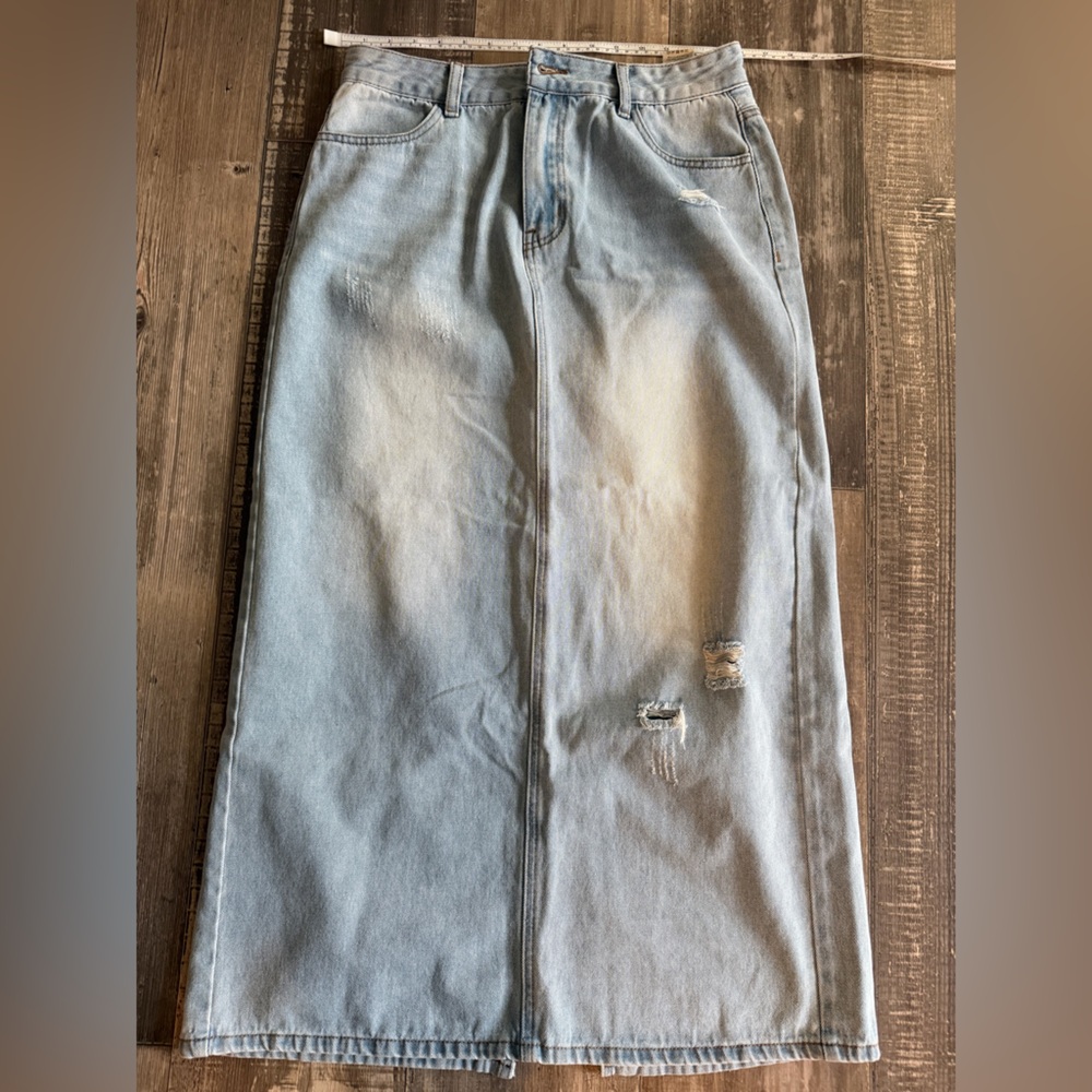 Light Blue Denim Maxi Skirt